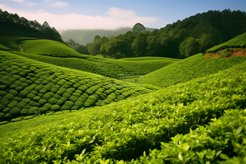 山坡中種植的茶樹